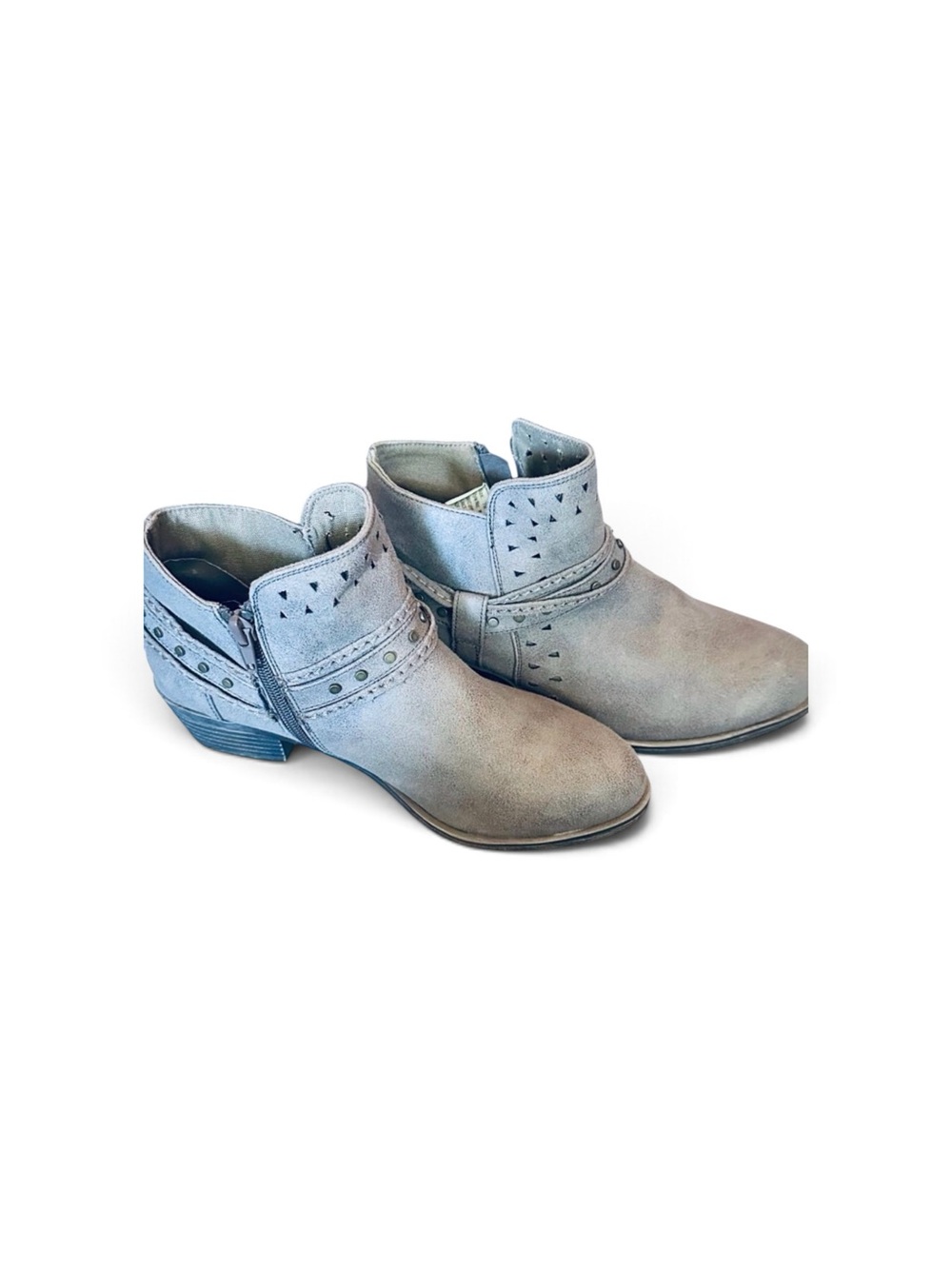 Sugar Gray Suede-Look Ankle Booties with Stud and Cutout Detail